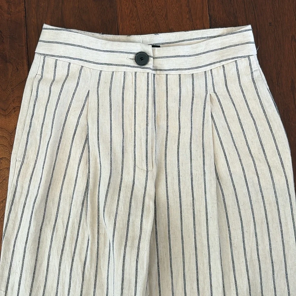Zara Linen Striped Cream and Black Pants size S